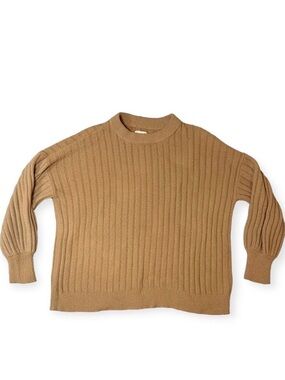 Aerie Tan Rib Knit Scoop Neck Long Sleeve Sweater Fall Winter Cozycore Size XXS